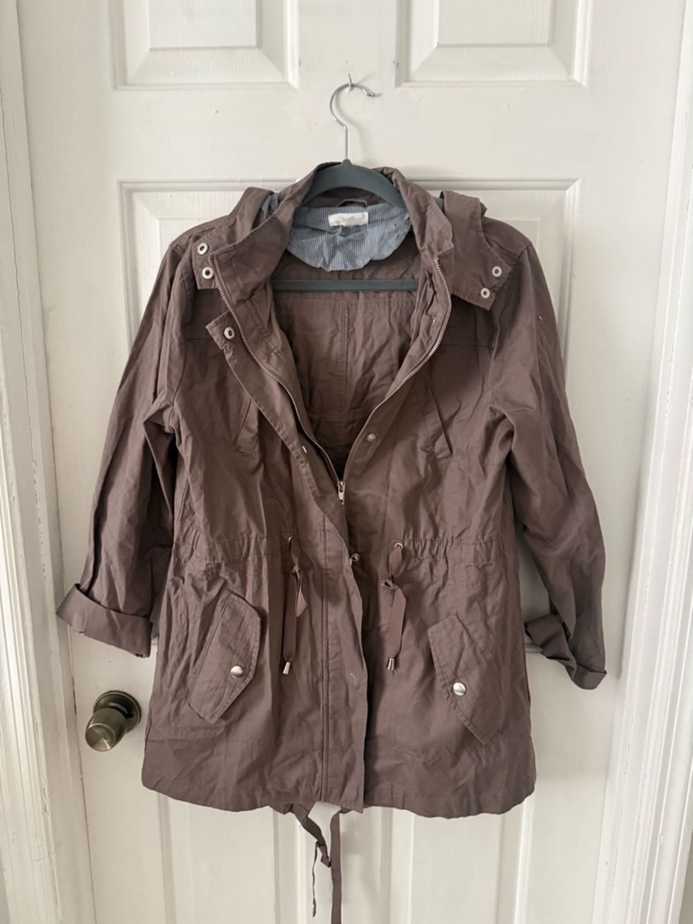 mine Brown Hooded Utility Jacket with Drawcord Waist